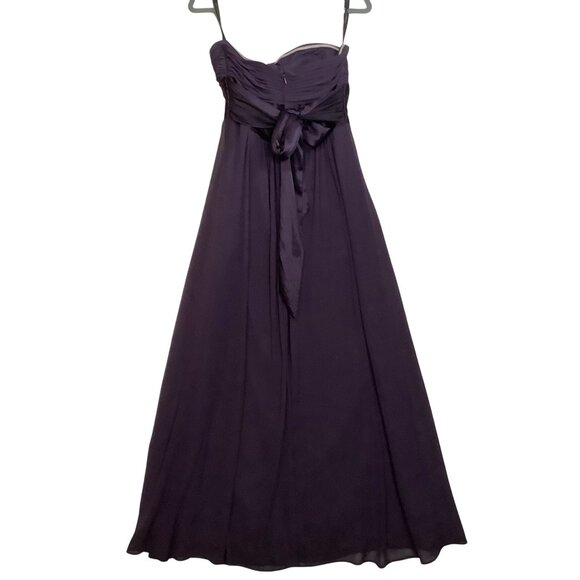 Bill Levkoff Plum Strapless Chiffon Evening Gown Size 4 Ruched Empire Waistline - Picture 2 of 7